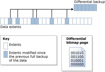 Diagram van hoe de differentiële bitmap gewijzigde gebieden identificeert.