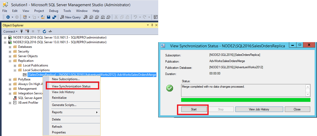 Synchronisatiestatus met de knop Start