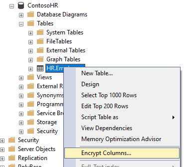 Schermopname van het openen van de wizard Always Encrypted.