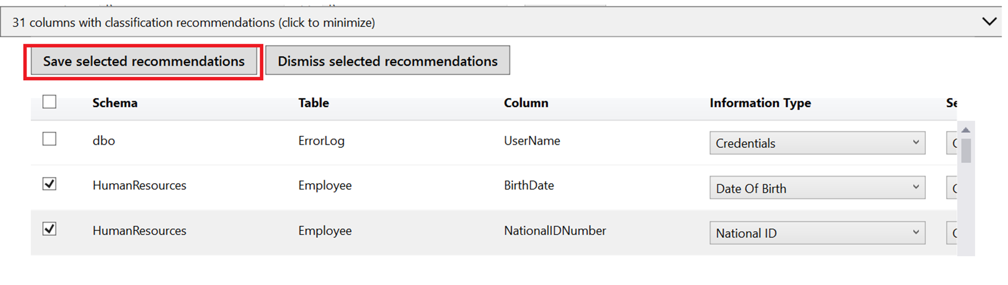 Schermopname van de lijst met aanbevelingen.