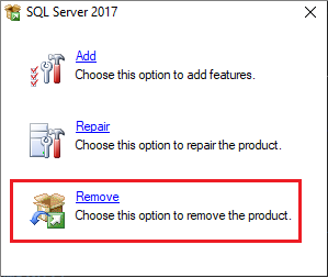 Schermopname van het verwijderen van SQL Server.