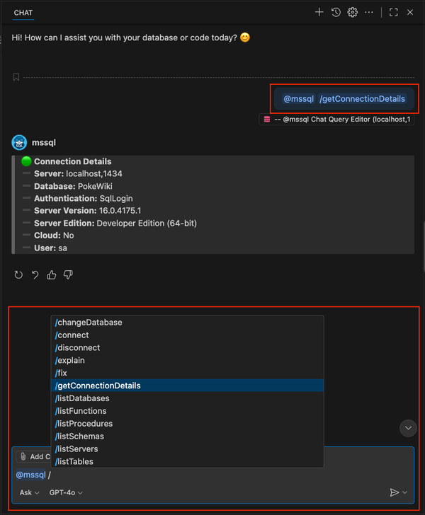 Schermopname van het gebruik van een slash-opdrachtvoorbeeld in GitHub Copilot-chat.