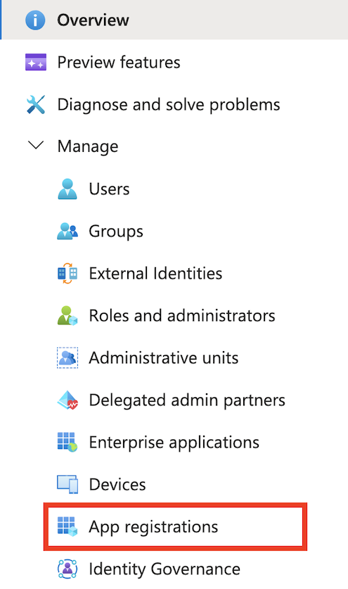 Schermopname van het menu van Microsoft Entra ID in Azure Portal.