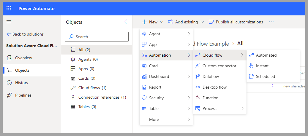Screenshot of creating a cloud flow.