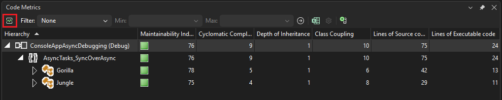 Schermopname van het venster Metrische codegegevens.