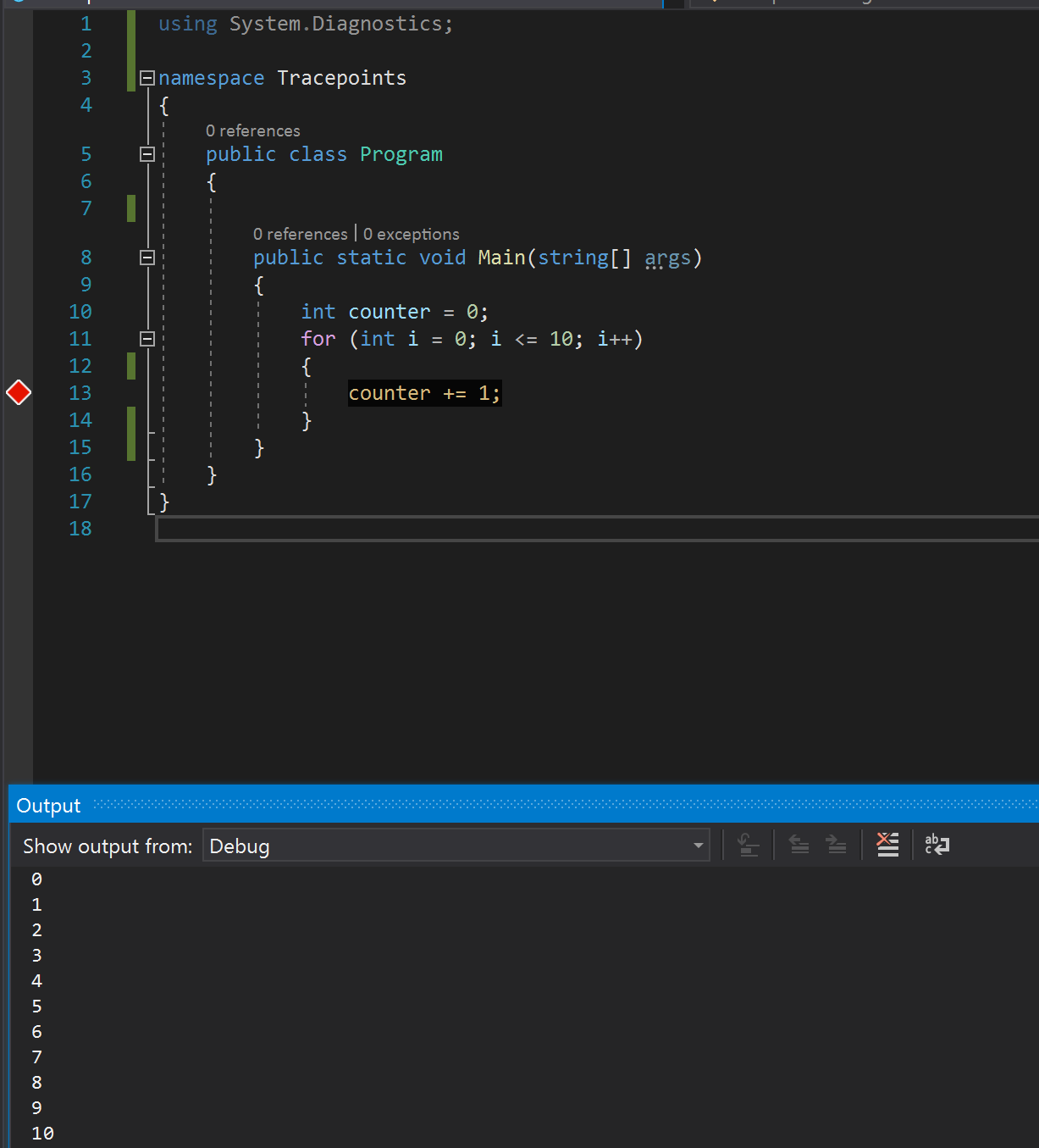 Schermopname van het bericht Acties in het uitvoervenster.