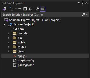Schermopname van Solution Explorer in Visual Studio.