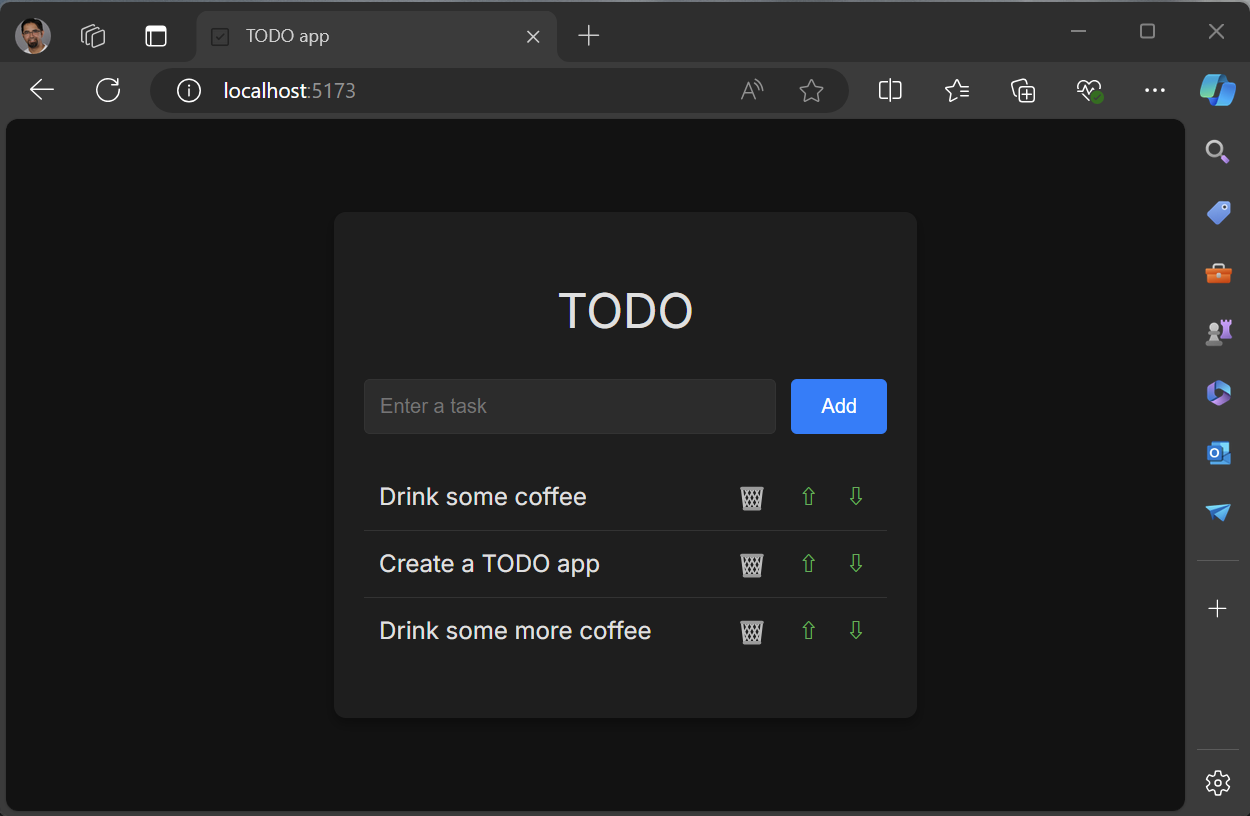 Schermopname van de uiteindelijke versie van de app die wordt uitgevoerd.