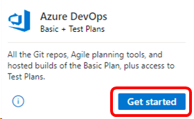 Een schermopname van de Azure DevOps-tegel. De knop Aan de slag is gemarkeerd.