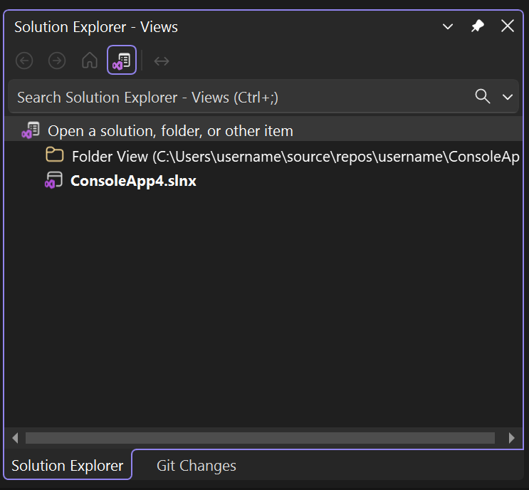 Schermopname van de mapweergave in Solution Explorer in Visual Studio.