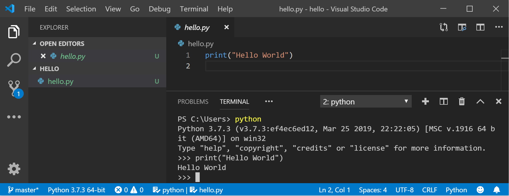 Python-opdrachtregel in VS Code