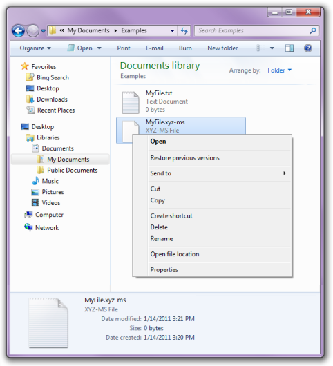 schermafbeelding van het standaardsnelmenu