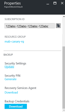 zrzut ekranu przedstawiający właściwości magazynu usług Recovery Services