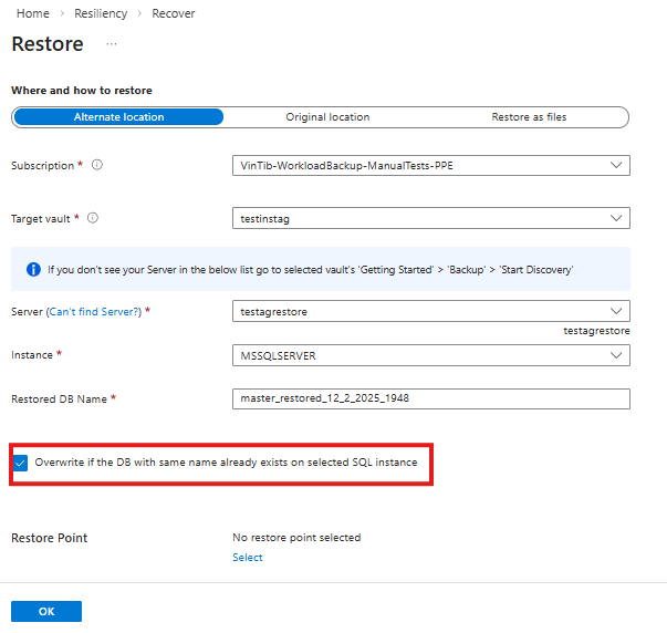 Wybierz pozycję Zastąp bazę danych