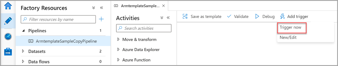 Zrzut ekranu przedstawiający przycisk wyzwalania potoku demonstracyjnego do uruchomienia.