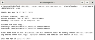 Zrzut ekranu pokazujący pomyślnie odblokowany dysk „data box”.
