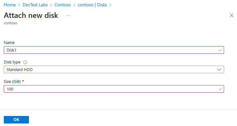 Zrzut ekranu przedstawiający formularz Dołączanie nowego dysku.