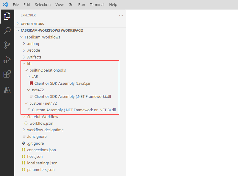 Zrzut ekranu pokazujący strukturę projektu programu Visual Studio Code i rozwinięte foldery elementów zestawu.