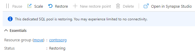 Zrzut ekranu przedstawiający okno dialogowe puli SQL ze stanem przywracania.