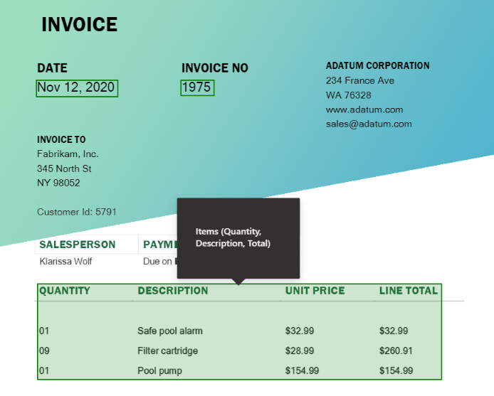 Zrzut ekranu tabela wyodrębniona w wyniku przetwarzania dokumentów.