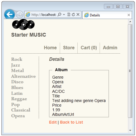 Obraz weryfikując wpis nowego albumu został zapisany w bazie danych