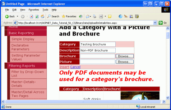 W przypadku przekazania nieprawidłowego typu pliku zostanie wyświetlony komunikat ostrzegawczy
