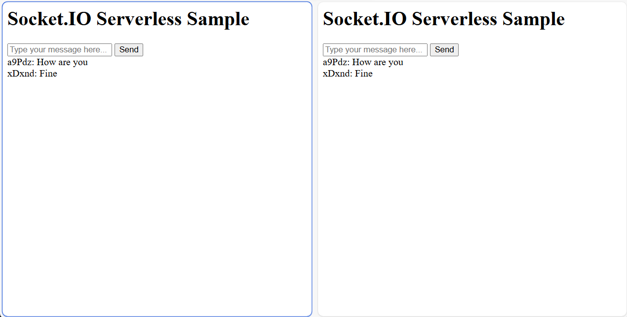 Zrzut ekranu przedstawiający aplikację do czatu bezserwerowego.