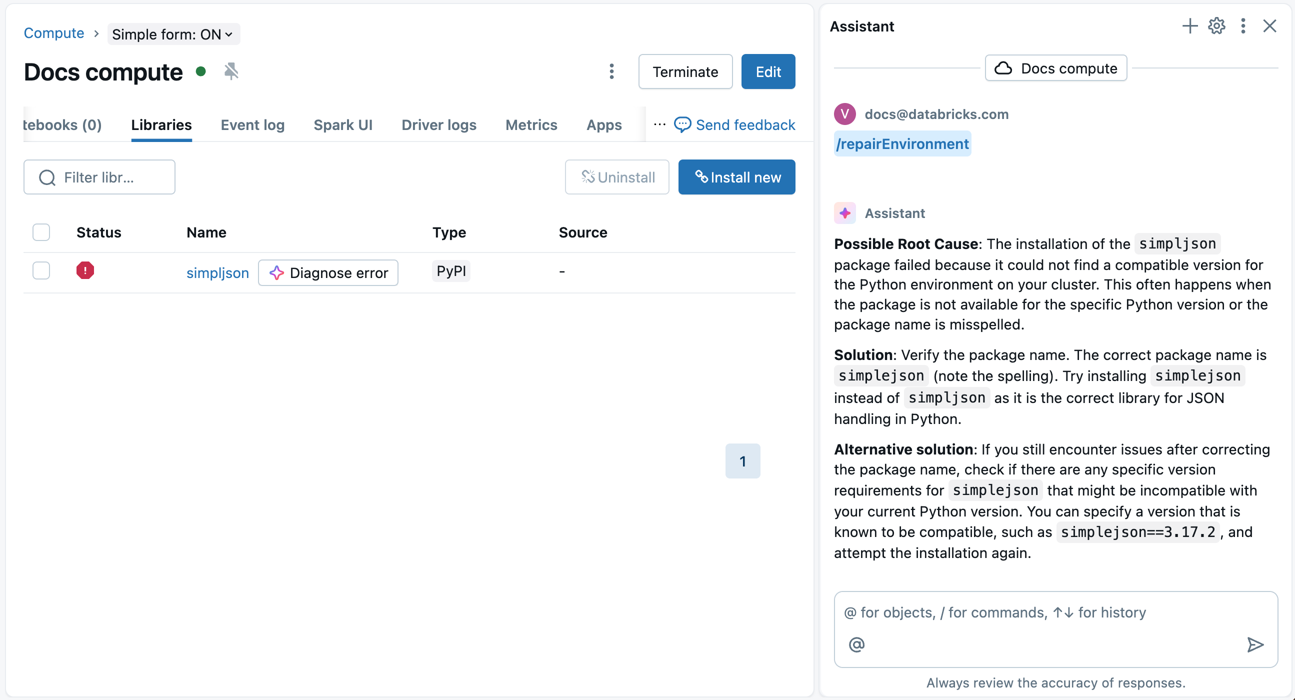 Debugowanie błędów instalacji biblioteki obliczeniowej przy użyciu Asystenta.