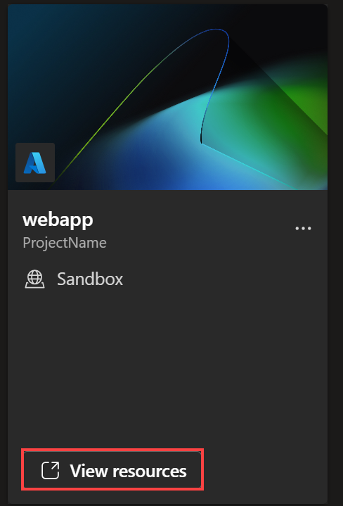 Zrzut ekranu przedstawiający kartę środowiska. Link Wyświetl zasoby jest wyróżniony.
