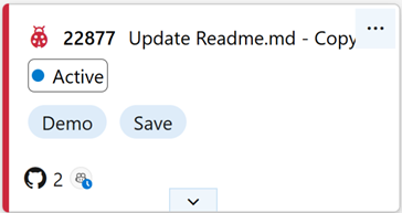 Zrzut ekranu przedstawiający kartę elementu roboczego na tablicy z ikoną stanu GitHub Copilot wskazującą postęp.