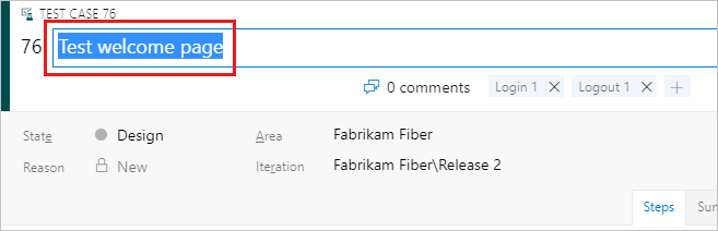 Zrzut ekranu przedstawiający przypadek testowy, którego nazwa została wybrana do edycji.