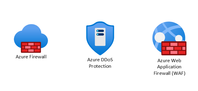 Zrzut ekranu przedstawiający ikony usług Azure Firewall, Azure DDoS Protection i Azure Web Application Firewall.