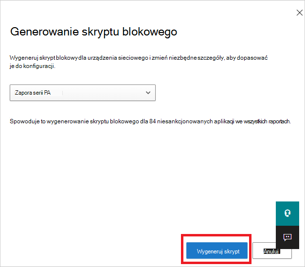 Przycisk Generuj skrypt bloków.