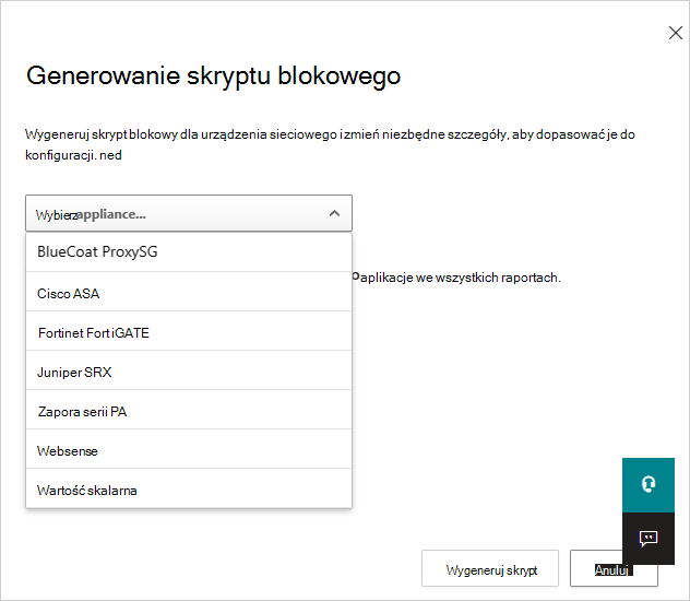 Wygeneruj wyskakujące okno podręczne skryptu bloku.