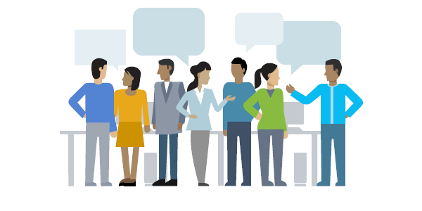 Ilustracja przedstawiająca osoby mówiące.