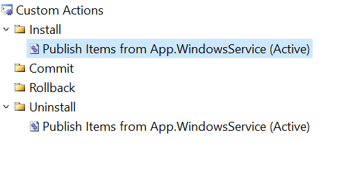 Akcje niestandardowe ze zdefiniowanymi akcjami instalowania i odinstalowywania.