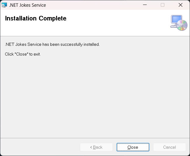 okno dialogowe Instalatora zakończone okno dialogowe.