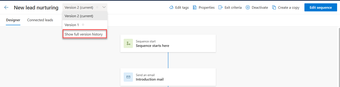 Wybierz opcję historia wersji