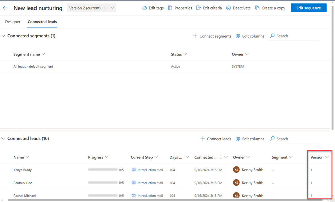 Wyświetl listę leadów ze skojarzonymi wersjami