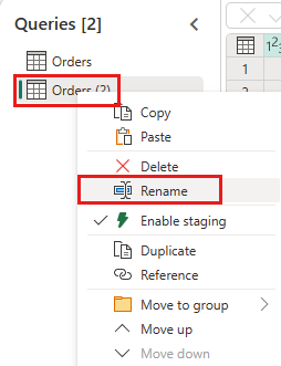 Zrzut ekranu przedstawiający funkcję kwerendy zmiany nazwy.
