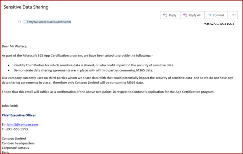 Email from CEO re: Sensitive data sharing.