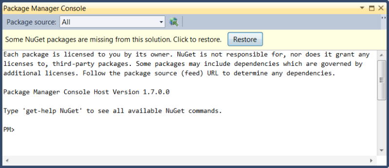 Przycisk Przywracania pakietu w konsoli