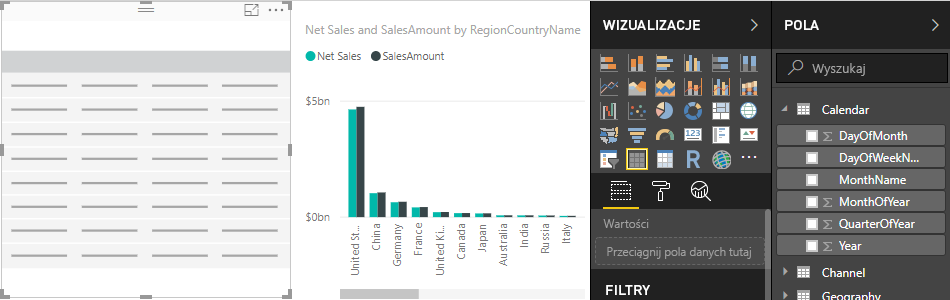 Zrzut ekranu przedstawiający wizualizację nowej pustej tabeli.