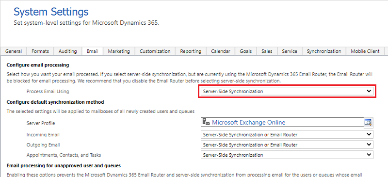 Ustawienia e-mail, opcja Przetwarzaj e-mail za pomocą