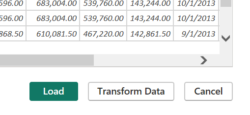 Zrzut ekranu przedstawiający przyciski ładowania lub przekształcania danych.