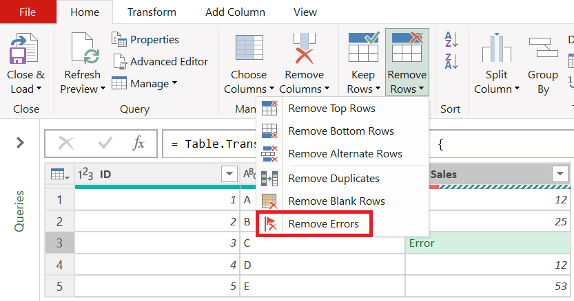 Zrzut ekranu przedstawiający przycisk Usuń błędy na karcie Narzędzia główne.