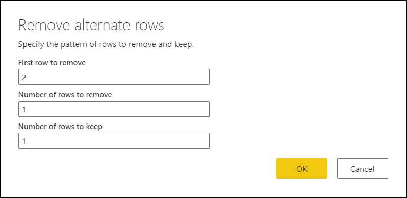 Okno dialogowe Usuwanie wierszy alternatywnych.