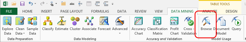 Browse Model button in Data Mining ribbon