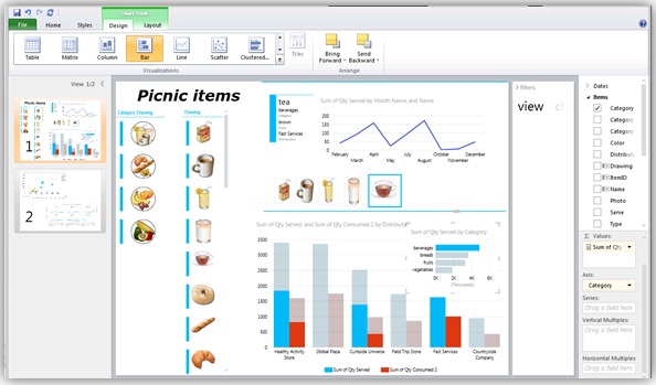 Raport programu Power View tworzony w samouczku
