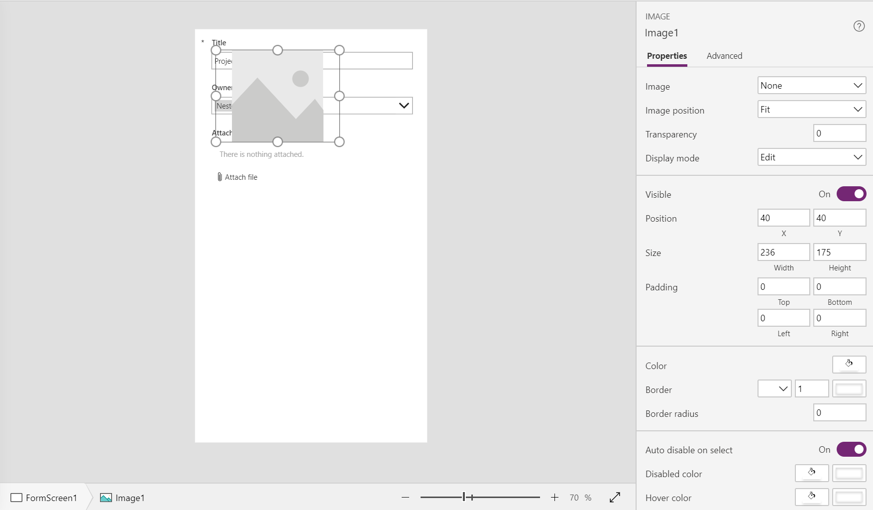 Image control with Properties panel